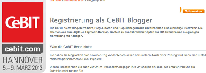 CeBIT Blogger Anmeldung